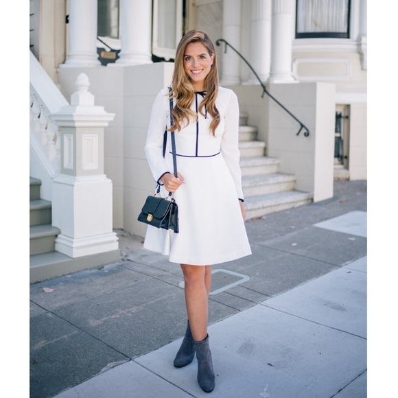 NEW Ted Baker Loozy Neck Tie Woven Skater Dress White - Picture 2 of 9